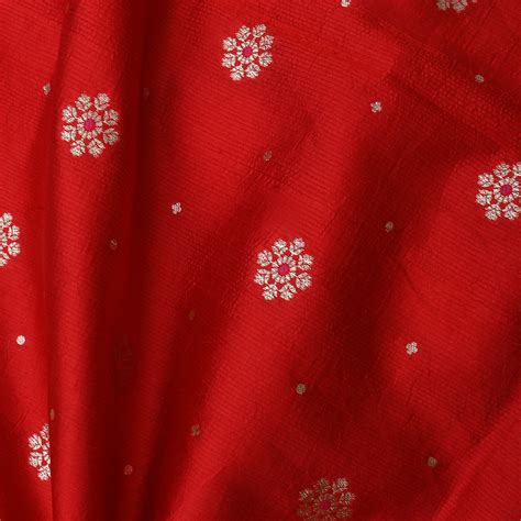 Cornell Red Jamawar Silk Fabric With Floral Butti'S| FabricbySinghanai's