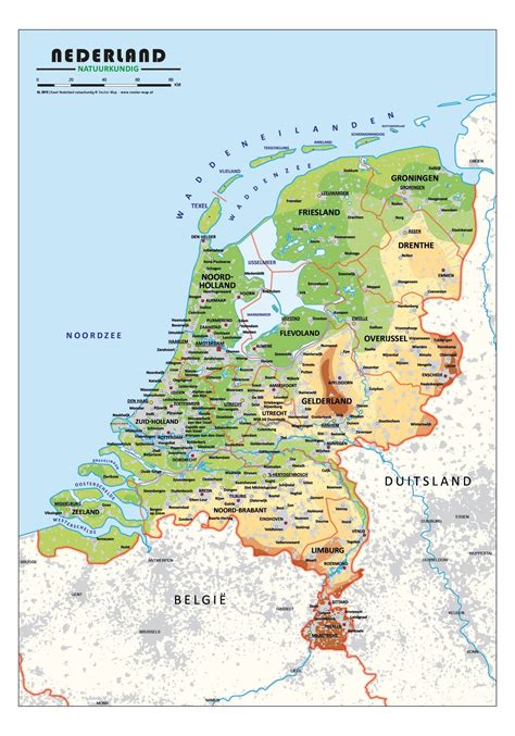 Schoolkaart Nederland natuurkundig | Kaarten, Nederland, Stadsplattegronden