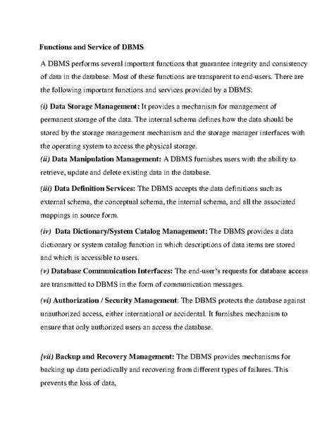 Unit-5 Database Functionality - Functions and Service of DBMS A DBMS ...