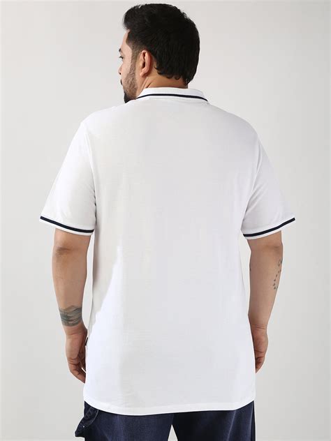 Plus Men's White Solid Regular Fit Half Sleeve Cotton Polo T-Shirt ...