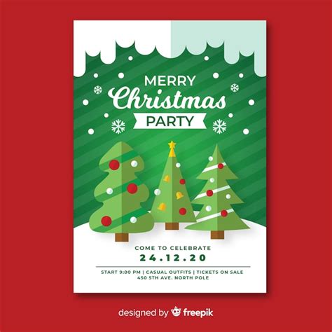 Christmas party poster template with christmas trees in flat design ...