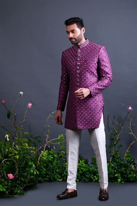 Wine indo western in lucknowi with mirror work