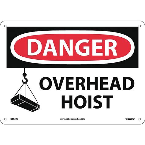 Nmc Danger Overhead Hoist Sign, 10 in Height, Aluminum, Rectangle ...