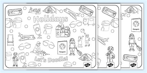 Holiday Doodle Colouring Pages - Twinkl - KS1
