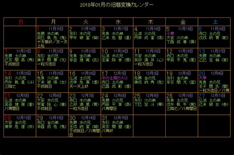 2018年の旧暦カレンダー