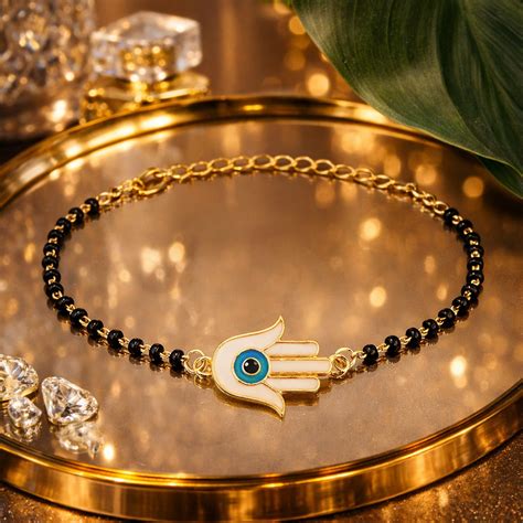 Hamsa Shape Evil Eye Mangalsutra Bracelet