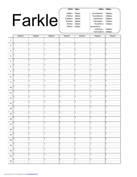 Farkle Score Sheet - Template Spark...: Premium Template - Template Spark