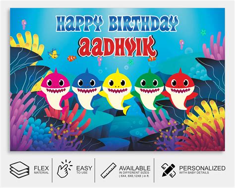 Shark Theme Boy Personalized Backdrop | Party Supplies India Online