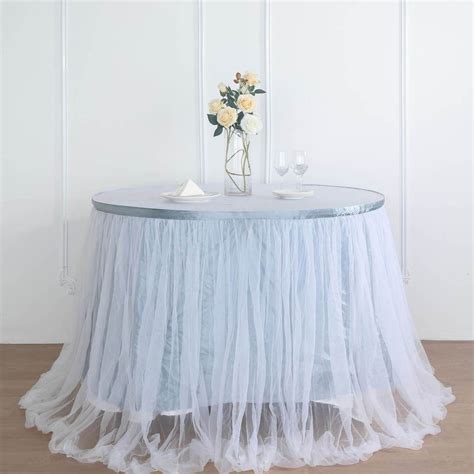 14FT Extra Long 48" Two Layered Tulle & Satin Table Skirt - Dusty Blue ...