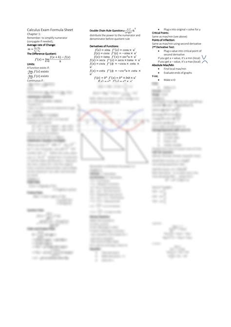 Image result for Formula Sheet for Calculus