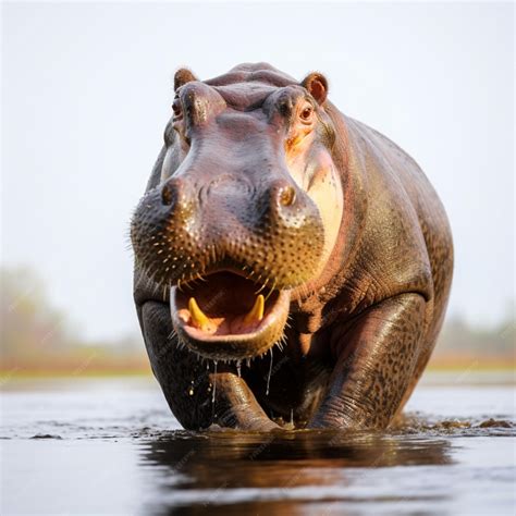 Premium AI Image | Aggressive posturing Hippopotamus demonstrates territorial behavior with ...