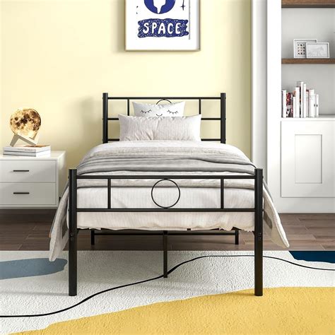 HOJINLINERO Metal Single Bed Frame Platform Bed Frame Single with Headboard/Underbed Storage ...