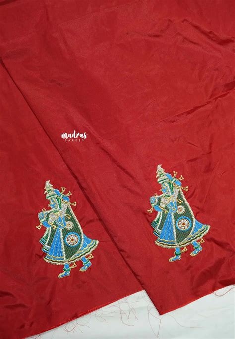 Chilli red - Mayuri - 1 mtr Silk Cotton Embroidered Blouse Piece – Raj ...