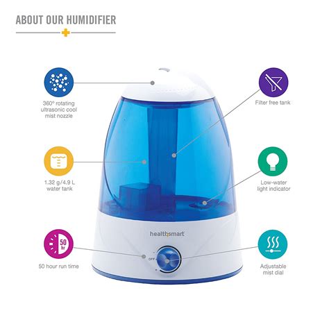 HealthSmart Cosmo Mist Cool Mist Ultrasonic Humidifier, Whisper Quiet ...