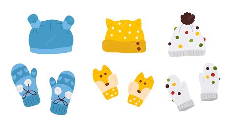 Premium Vector | Cute set of colorful winter various hats and gloves in ...