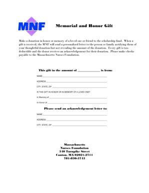 Fillable Online massnurses MNF Memorial and Honor Gift Form ...