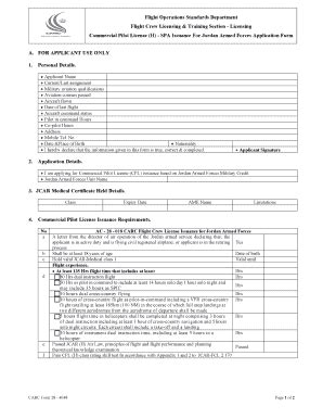 Fillable Online Commercial Pilot License (H) SPA Issuance For Jordan ...