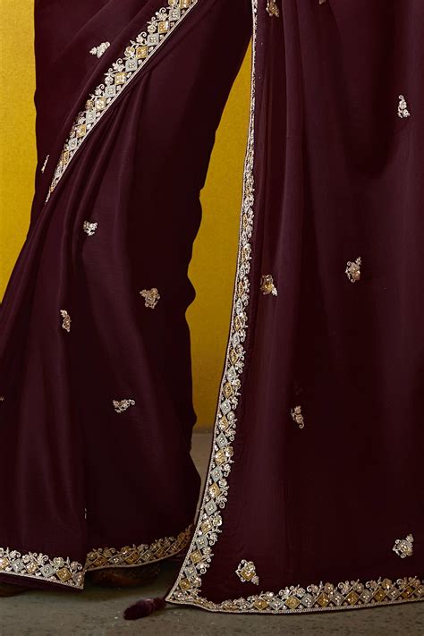 Buy Wine Embroidery Tissue Saree zb133819 | Saree Buta