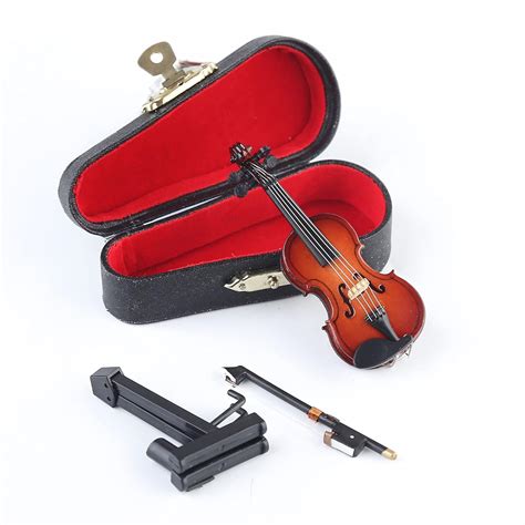 Seawoo Wooden Miniature Violin with Stand,Bow and Case Mini Musical ...