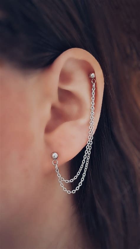 Stainless steel earring for double piercing. #helix #cartilage # ...