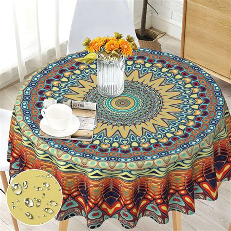 G-dake Round Tablecloth Washable 150cm, Boho Circular Tablecloth Water ...