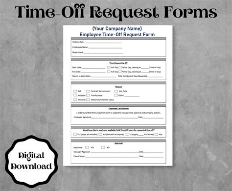 Employee Time-off Request Form Template word Printable& Editable - Etsy ...