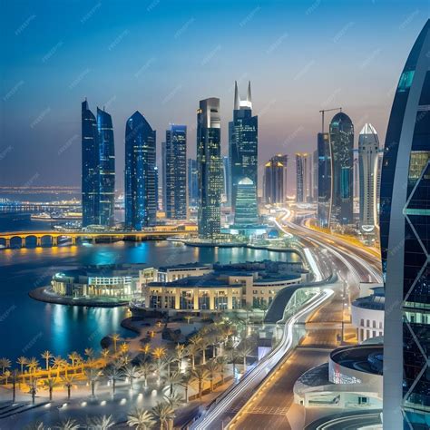 Doha capital city of rich country Qatar has attractive buildings and ...