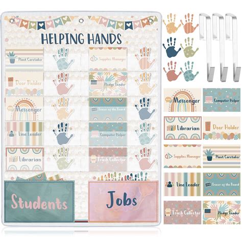 Helping Hands Pocket Chart Boho Classroom Jobs And Management Pocket ...