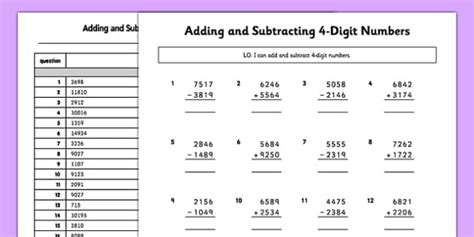 4 Digit Addition and Subtraction Worksheets (teacher made)