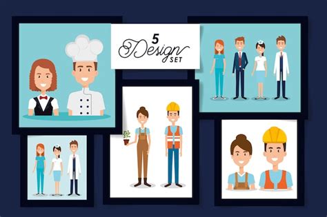 Worker men and women card set | Premium Vector