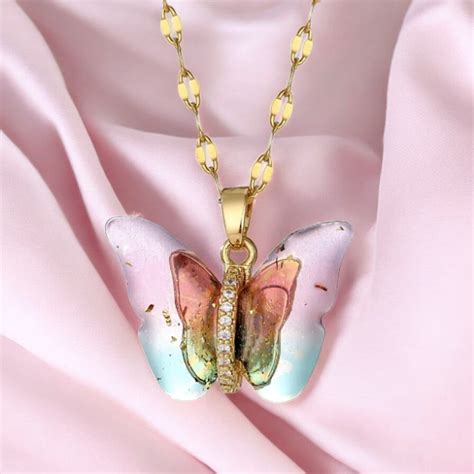 Elegant Gold Plated Butterfly Pendant with Link Chain, Cubic Zircon Pe ...