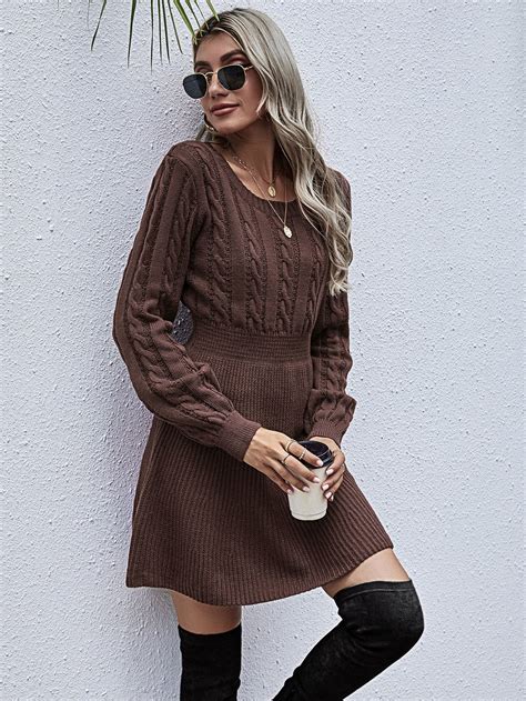 Cable Knit A-line Sweater Dress | Sweater dress women, Sweater dress ...