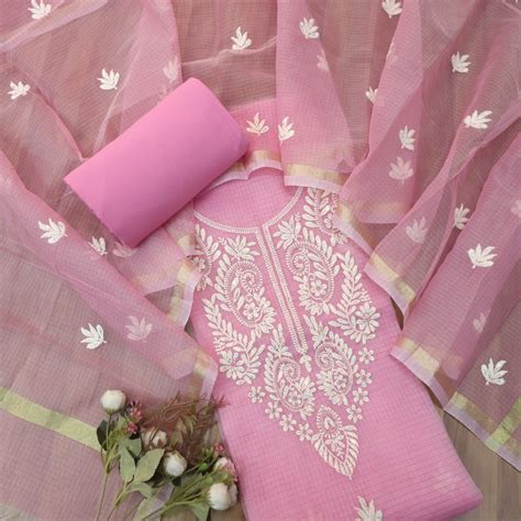 Sundri Flamingo Pink Moti Work with Thread Neck Kota Doriya Suit Set D ...