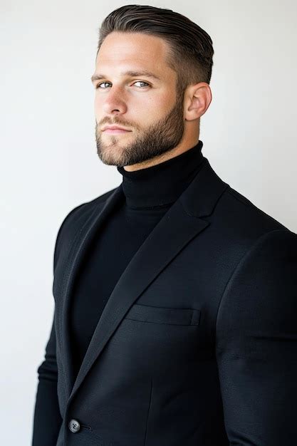 A man in a black suit with a beard and a black turtleneck | Premium AI ...
