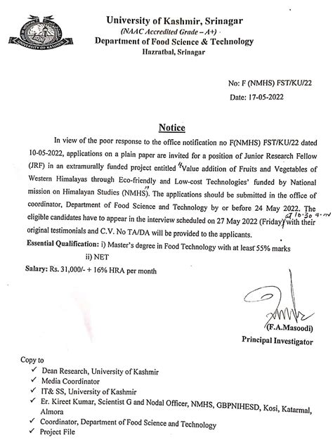 Food Science & Technology, University of Kashmir