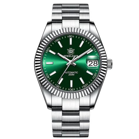 Steeldive SD1933 DJ Homage Men Watches - Green Dial with Oyster Bracel ...