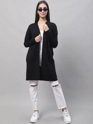 Buy Nobarr Women Polyester Full Sleeve Front Open Black Shrug Online