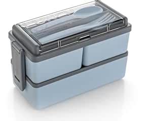 Buy 2-Tier Lunch Box with Utensils, Grey-Blue, Stackable Food Container ...