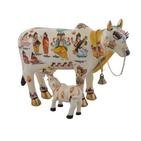 Buy TECHZAGE Porcelain Hand Painted Kamadhenu Cow with Calf God Figure ...