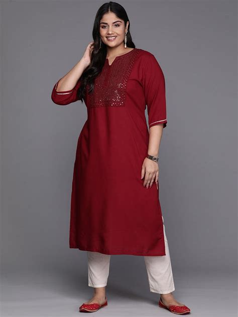Buy Maroon Yoke Design Rayon Straight Kurta Online at $23.00 USD ...