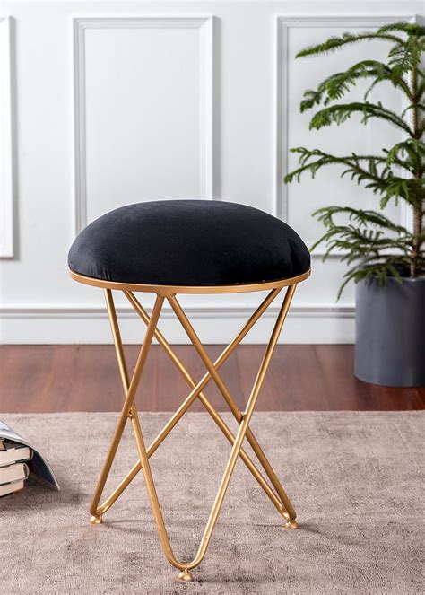 Get Black Velvet Metallic Cross Leg Ottoman - Set of 1 at ₹ 3295 | LBB Shop