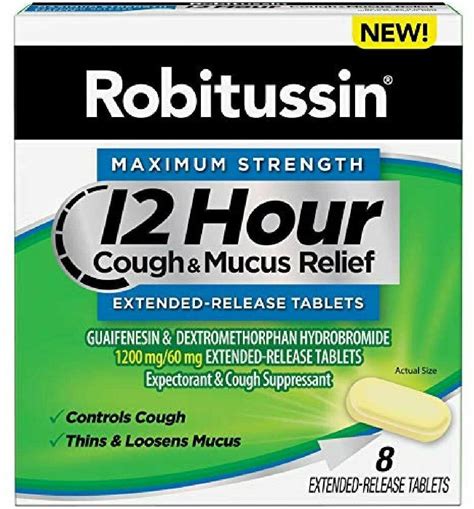 Robitussin 12 hr Cough & Mucus Relief Max Strength, Extended Release Tablets, 8 count - Hey Pharma