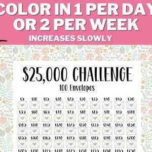 25K 100 Envelope Challenge Printable, 25000 Savings Plan, 25K Challenge ...
