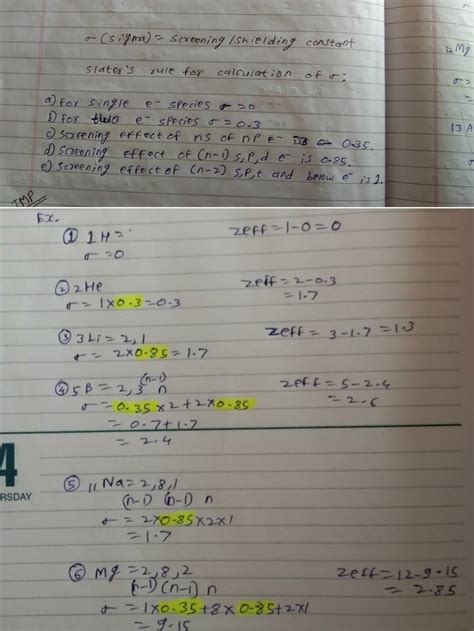 σ( sigma )= screening / shielding constant slater's rule for calculation