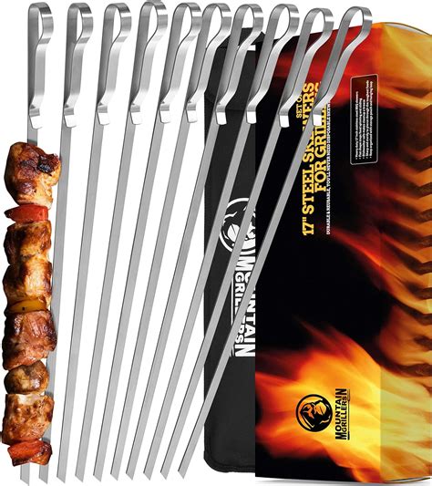 BBQ Grilling Kabob Skewers - 17” Stainless Steel - India | Ubuy