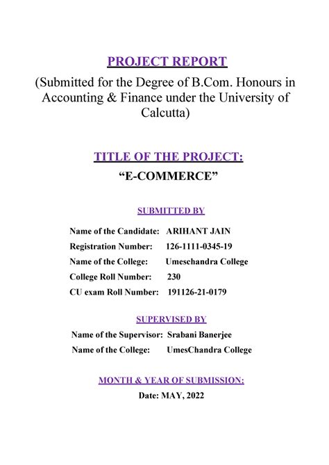 Project for bachelor of commerce honours - PROJECT REPORT (Submitted ...