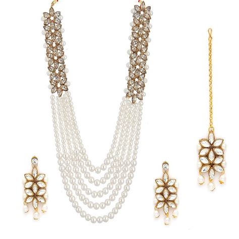 Buy fabula Jewellery Gold Kundan & Pearls Multi Layer Ethnic Long Mala ...