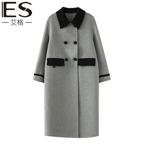 Etam/艾格旗下ES秋冬双面呢羊绒大衣女装中长款2022冬季毛呢外套-淘宝网
