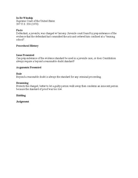 In Re Winship - Case Brief - In Re Winship Supreme Court of the United ...