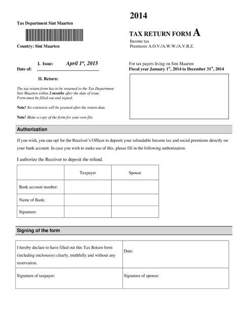 2014 NL Tax Return Form A - Sint Maarten Fill Online, Printable ...